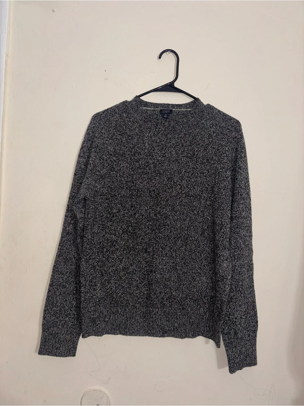 J.Crew 100% Lambswool Pullover Crew Long Sleeve Marled Sweater Black Gray Size S